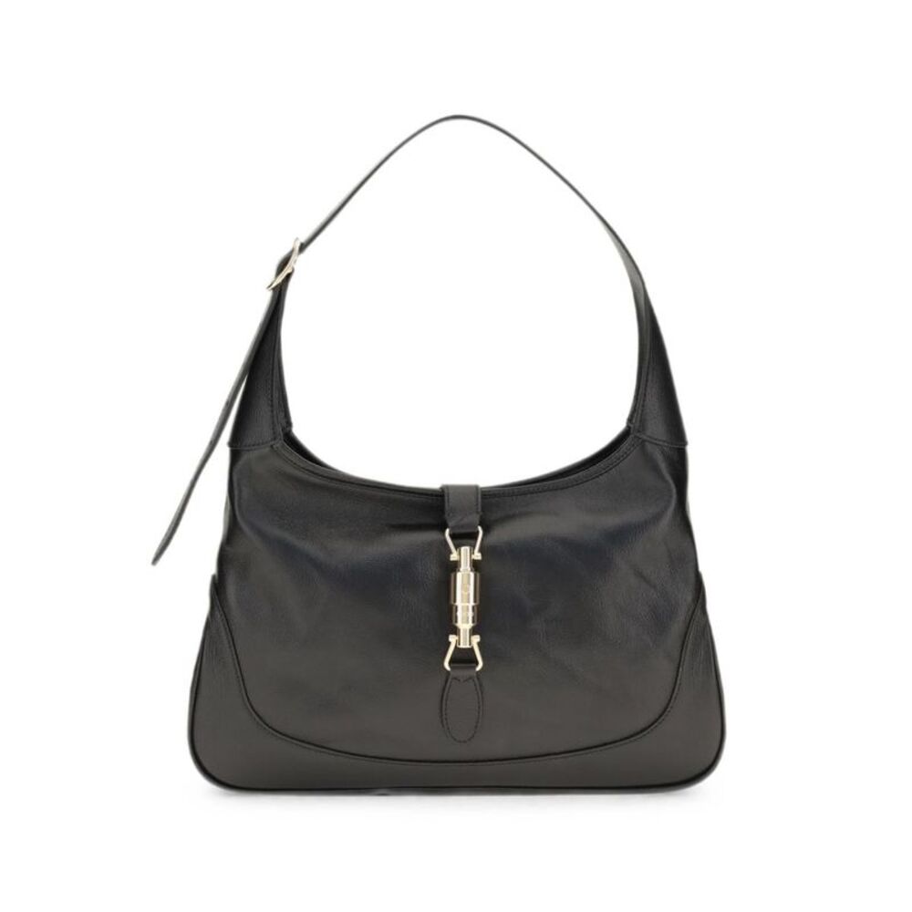 Gucci Black Leather Hobo with Gold-Tone Bamboo Clasp